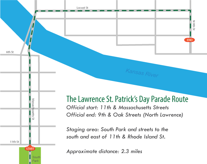 Parade Route Map from South Park through downtown and North Lawrence